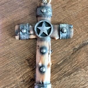 Rustic Wooden Cross with Star Accent